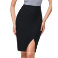 Kate Kasin Women's High Waist High Stretchy Irregular Hem Hips-Wrapped Short Black Skirt KK000287-1